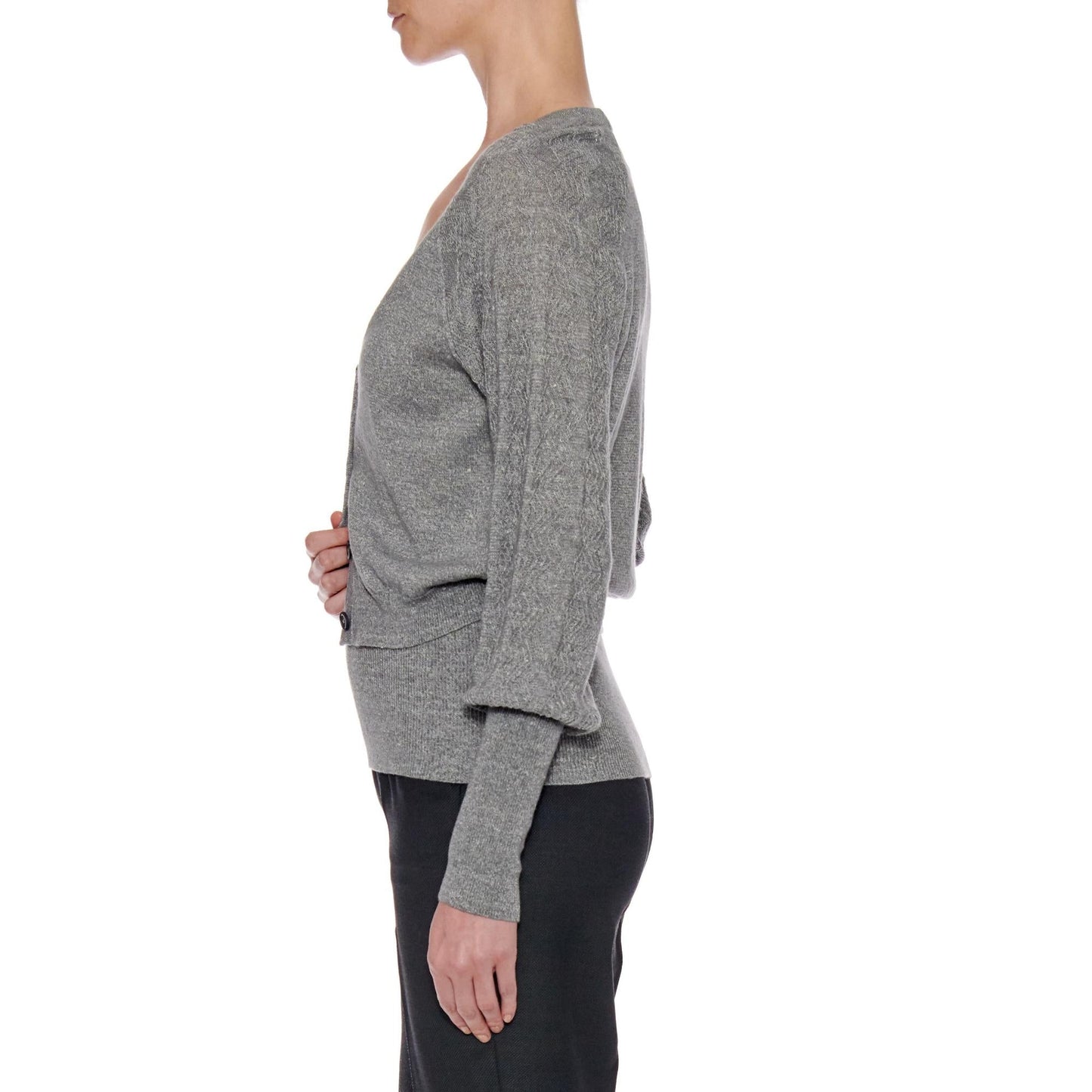 Women Madrid Cardigan - Contrast Knit Short Cardigan - Grey