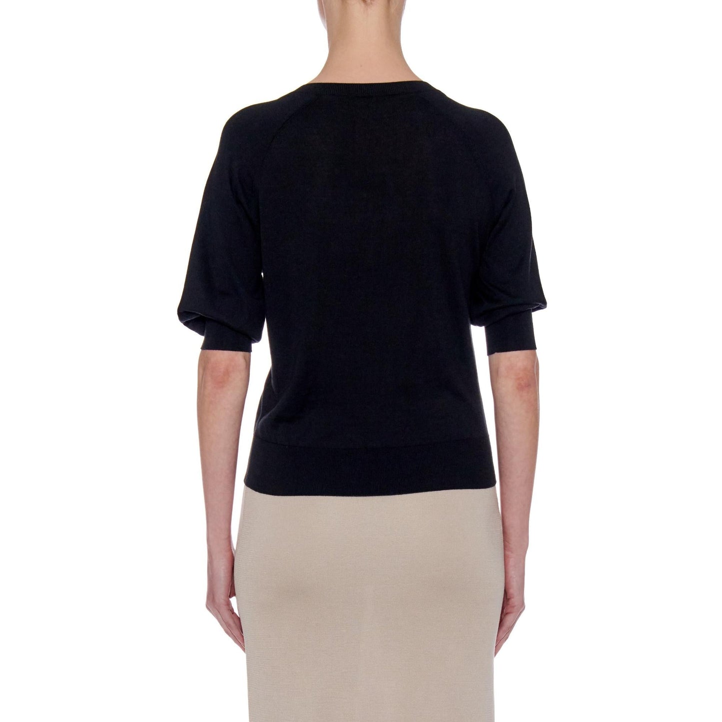 Women Sagunto Top - Contrast Knit Short Sleeve Silk T-Shirt - Black