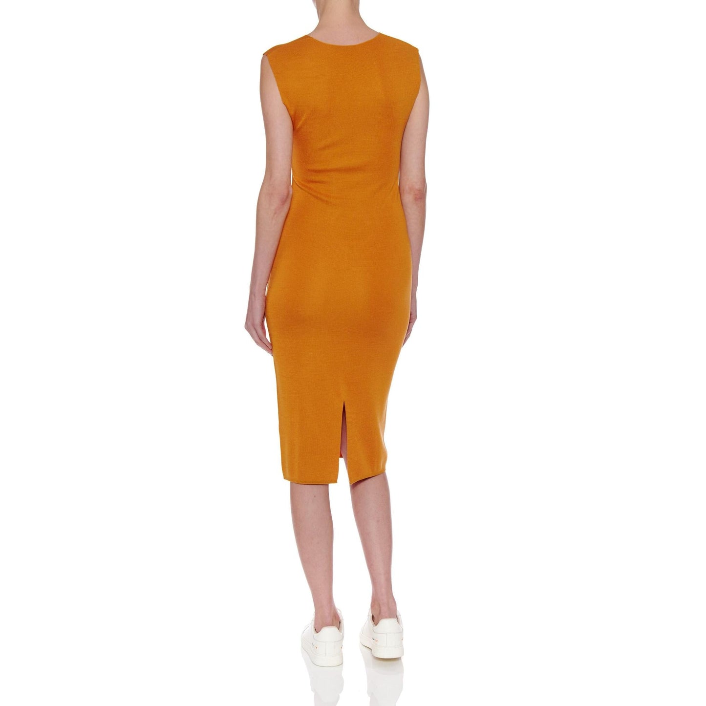 Women Seville Dress - Midi Plain Knit Silk Dress - Ochre yellow