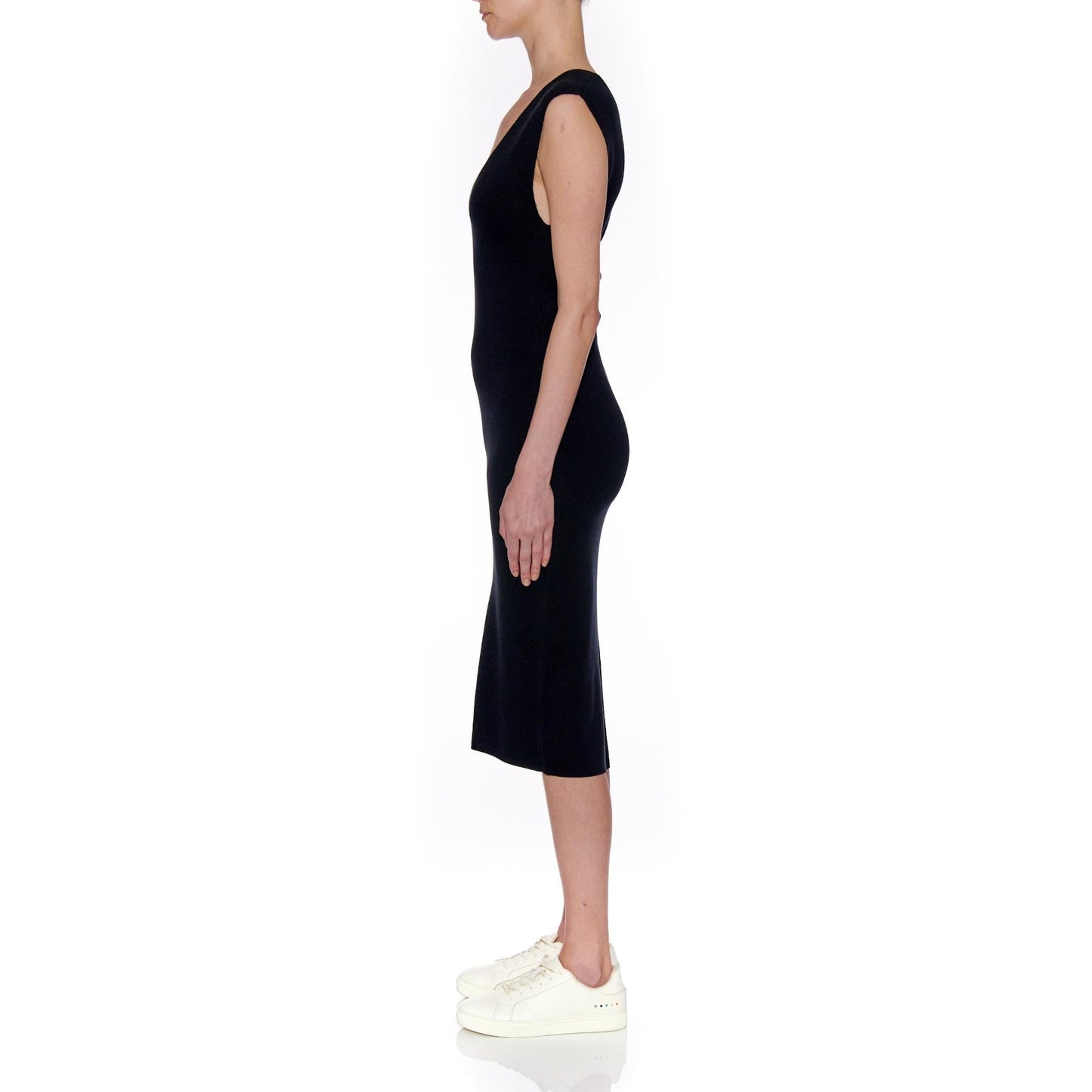 Women Seville Dress - Midi Plain Knit Silk Dress - Black