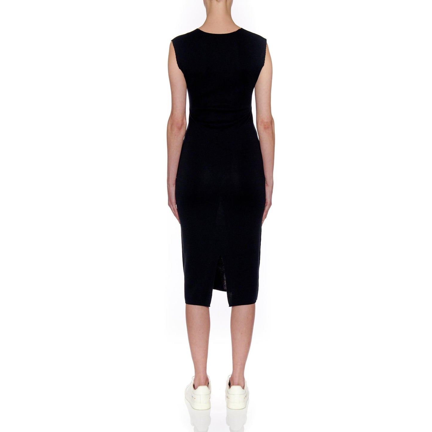 Women Seville Dress - Midi Plain Knit Silk Dress - Black
