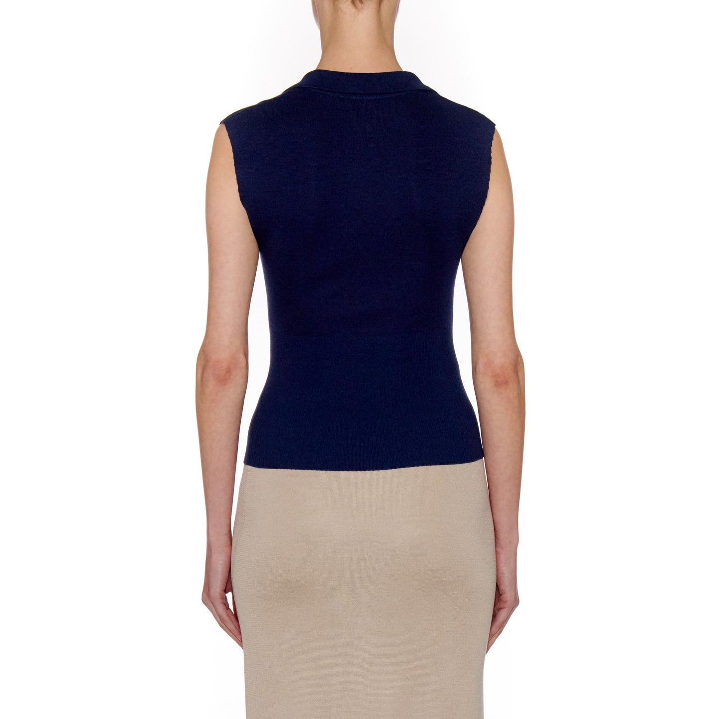 Women Palma Top - Knit Open Collar Cropped Top - Navy