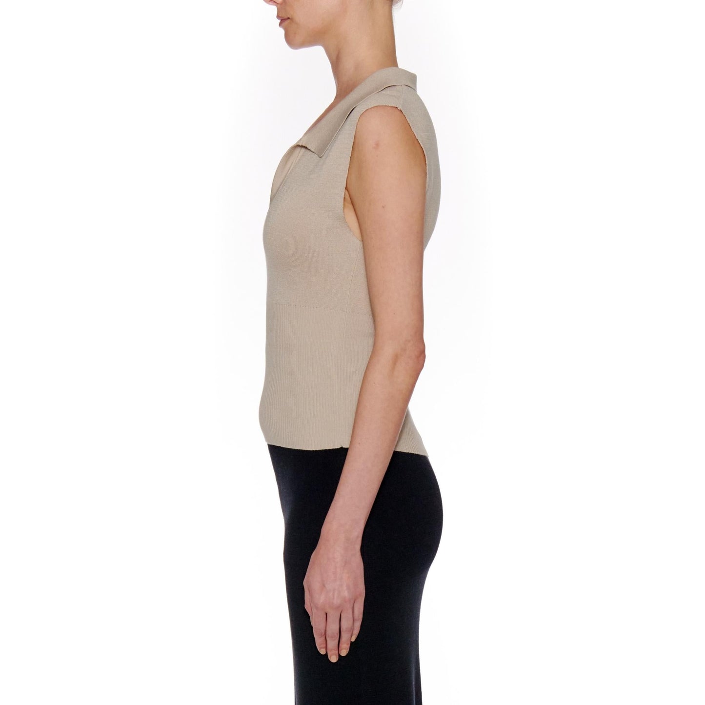 Women Palma Top - Knit Open Collar Cropped Top -  Beige