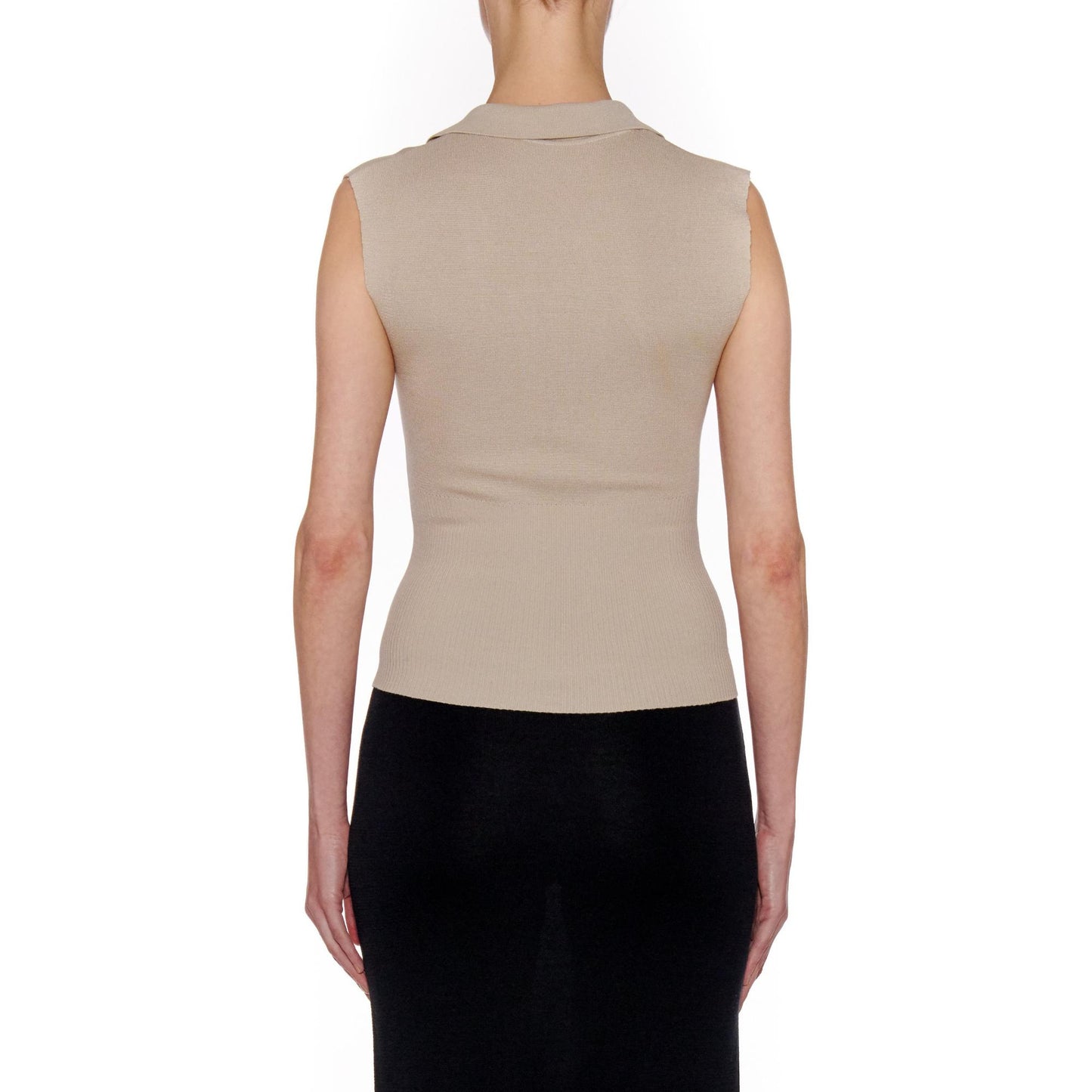 Women Palma Top - Knit Open Collar Cropped Top -  Beige