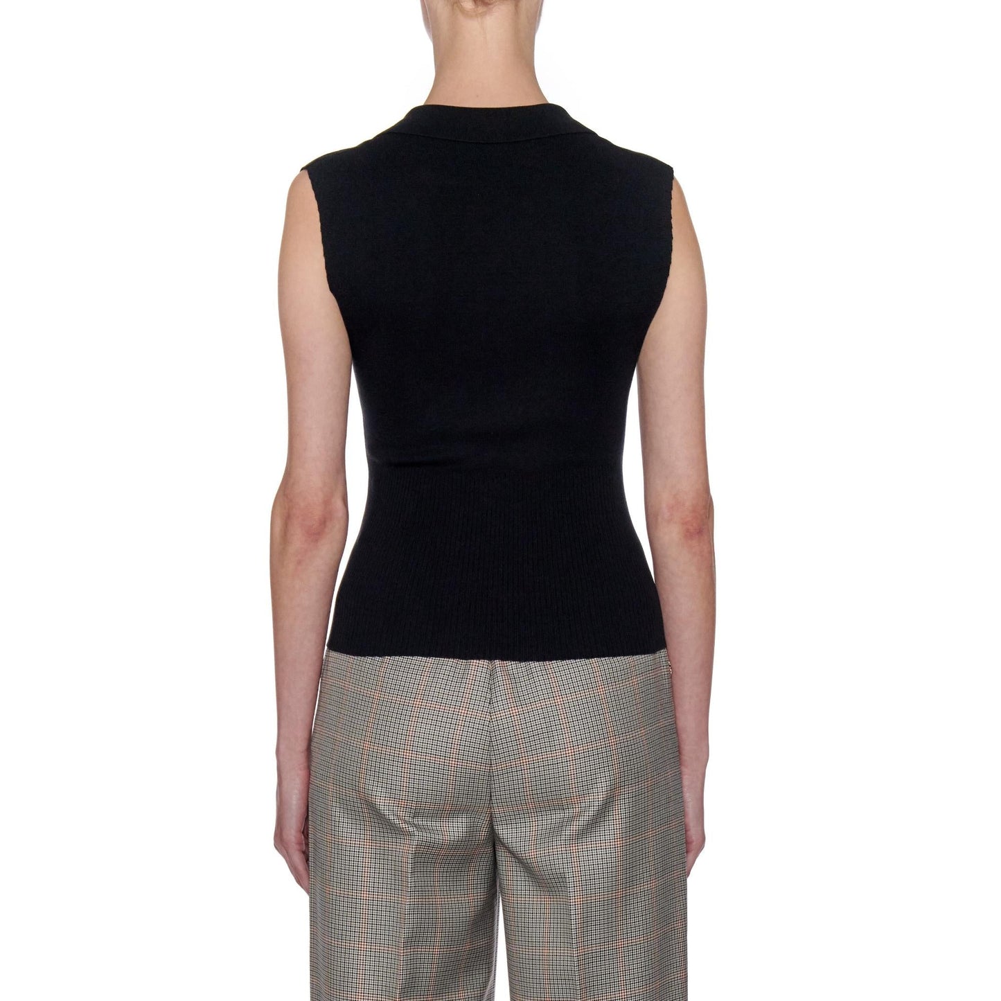 Women Palma Top - Knit Open Collar Cropped Top - Black