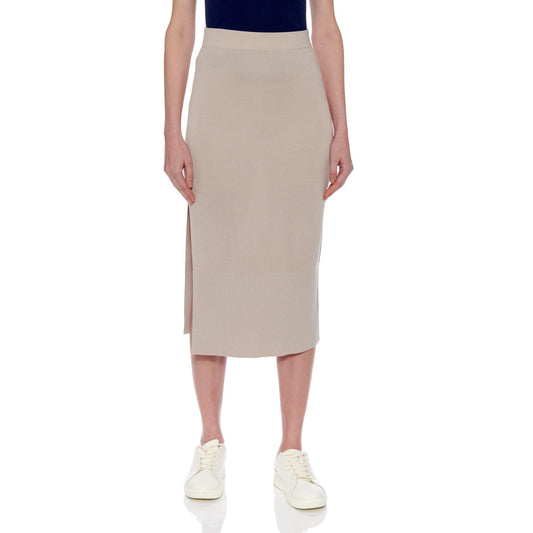 Women Rouen Skirt - Knitted Pure Silk Pencil Skirt With Slit in Beige