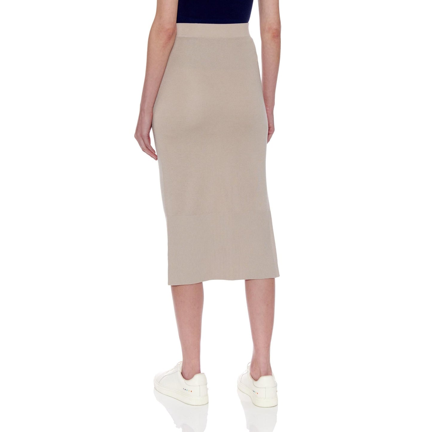 Women Rouen Skirt - Knitted Pure Silk Pencil Skirt With Slit in Beige