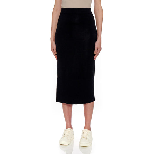 Women Rouen Skirt - Knitted Pure Silk Pencil Skirt With Slit in Black