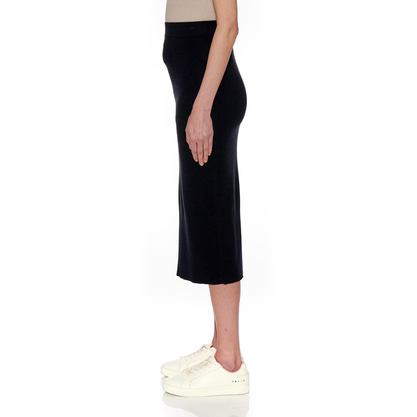 Women Rouen Skirt - Knitted Pure Silk Pencil Skirt With Slit in Black