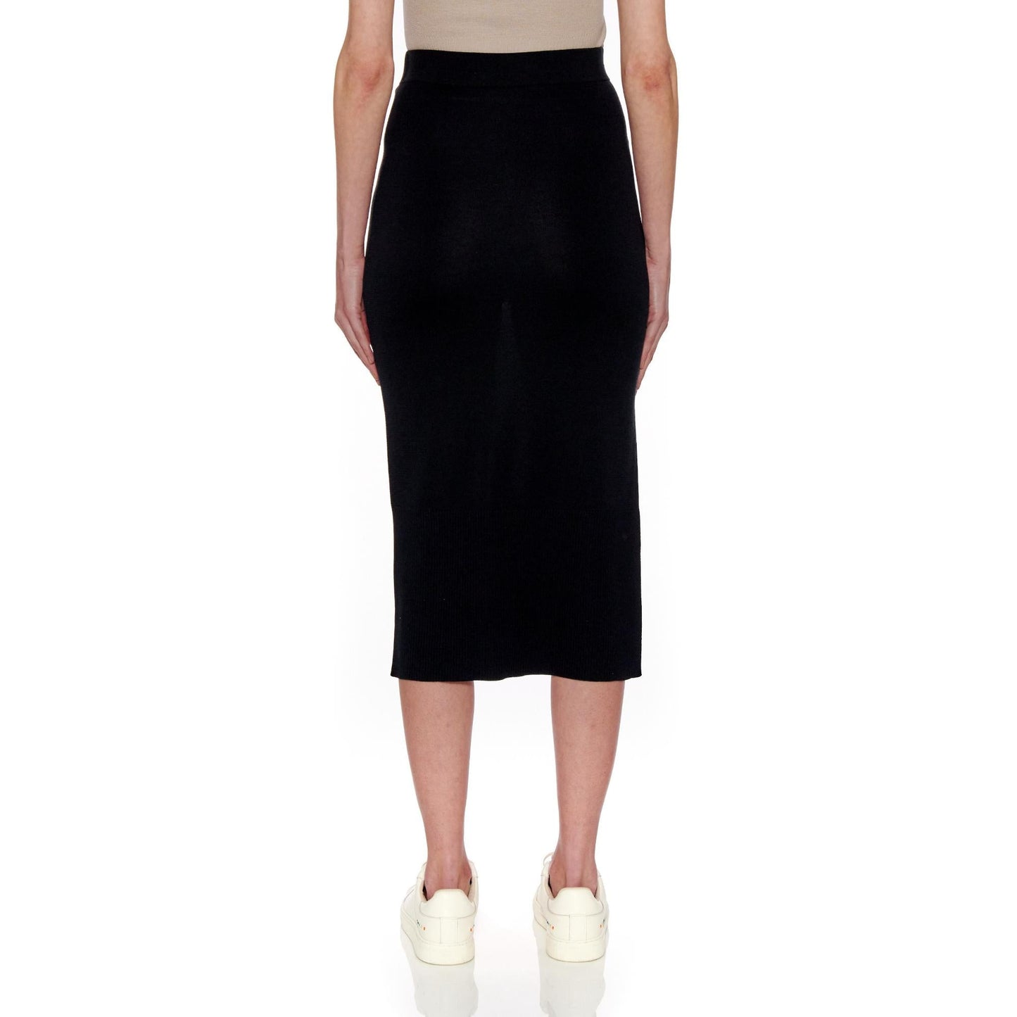 Women Rouen Skirt - Knitted Pure Silk Pencil Skirt With Slit in Black