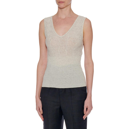 Women Cadiz Top - Cropped V-Neck Sleeveless Knit Top - White - Catkin