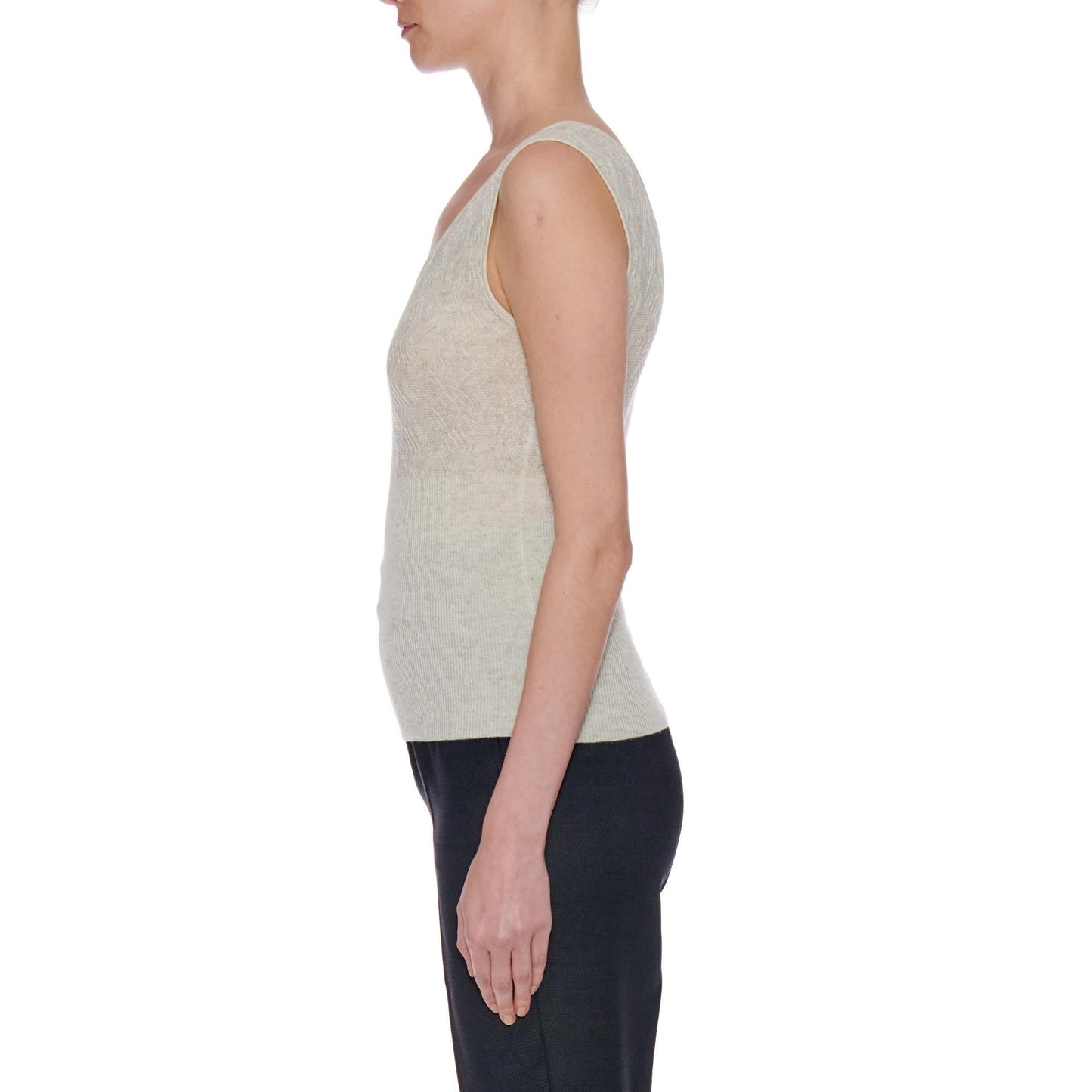 Women Cadiz Top - Cropped V-Neck Sleeveless Knit Top - White - Catkin