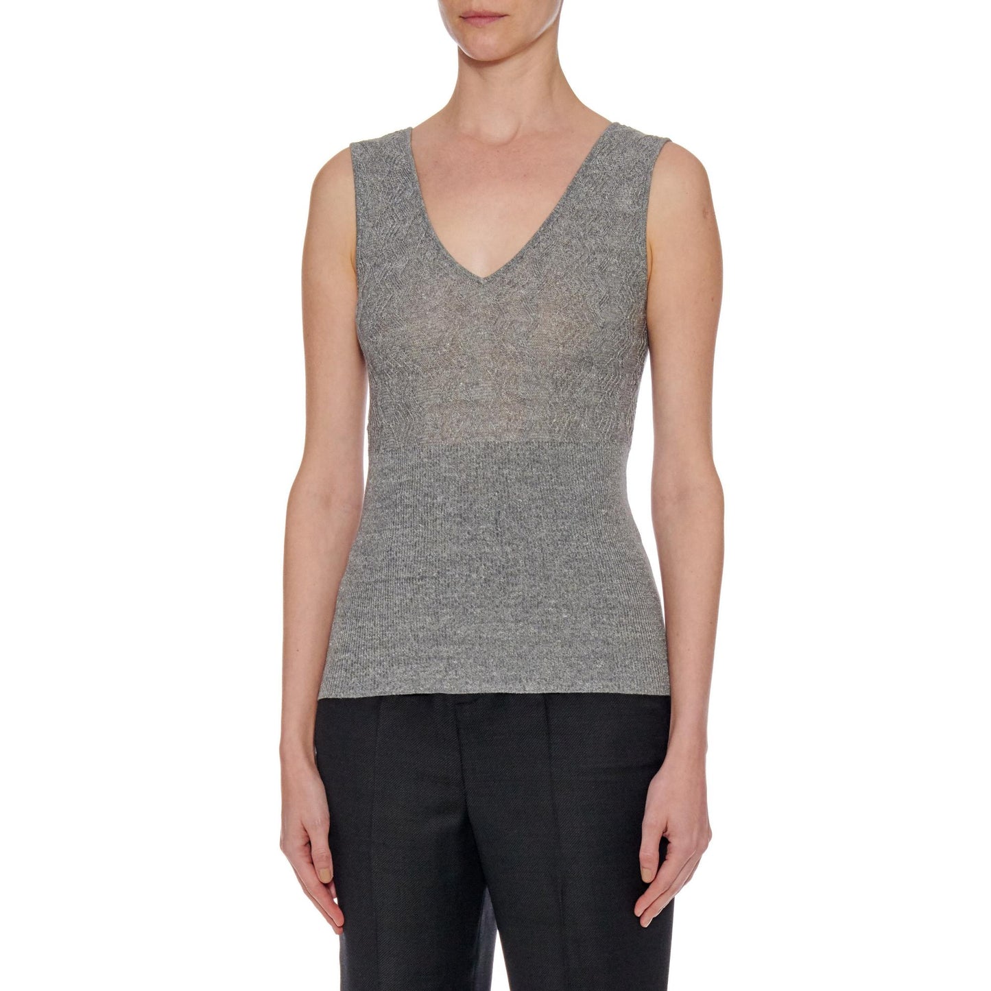 Women Cadiz Top - Cropped V-Neck Sleeveless Knit Top - Derby - Grey
