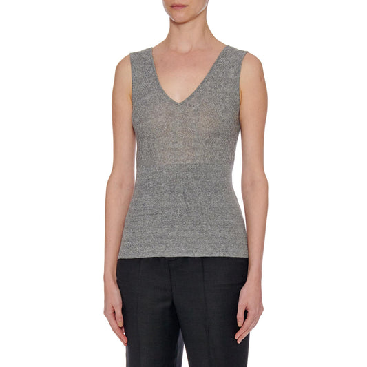Women Cadiz Top - Cropped V-Neck Sleeveless Knit Top - Derby - Grey