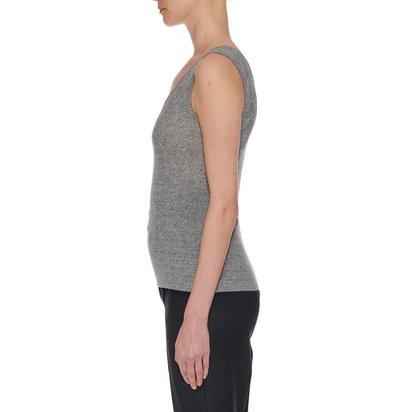 Women Cadiz Top - Cropped V-Neck Sleeveless Knit Top - Derby - Grey