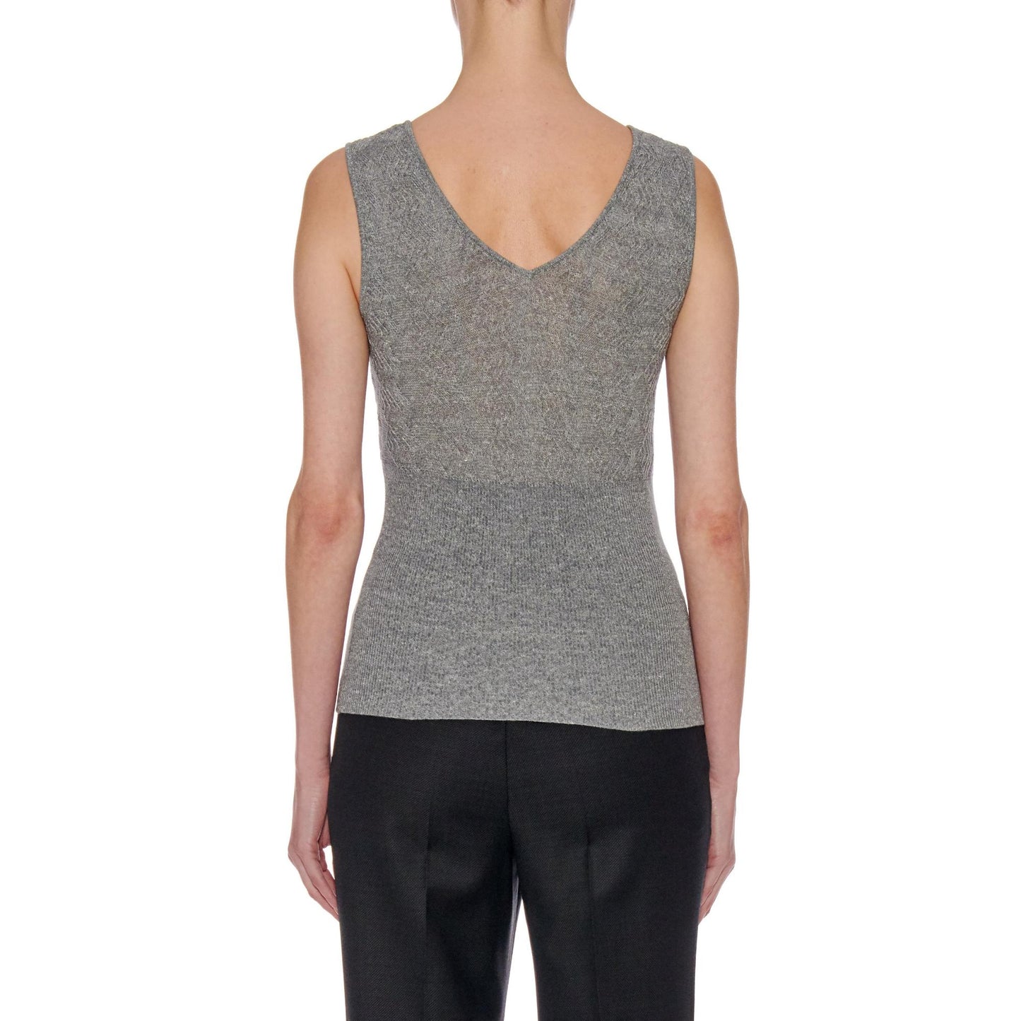 Women Cadiz Top - Cropped V-Neck Sleeveless Knit Top - Derby - Grey