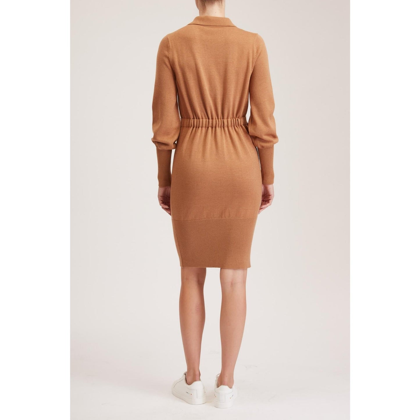 Women Swindon Knit Dress - Plain Knit, Loose Fit Midi Dress in Beige