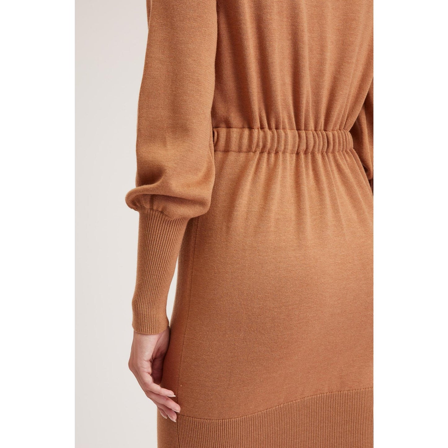 Women Swindon Knit Dress - Plain Knit, Loose Fit Midi Dress in Beige