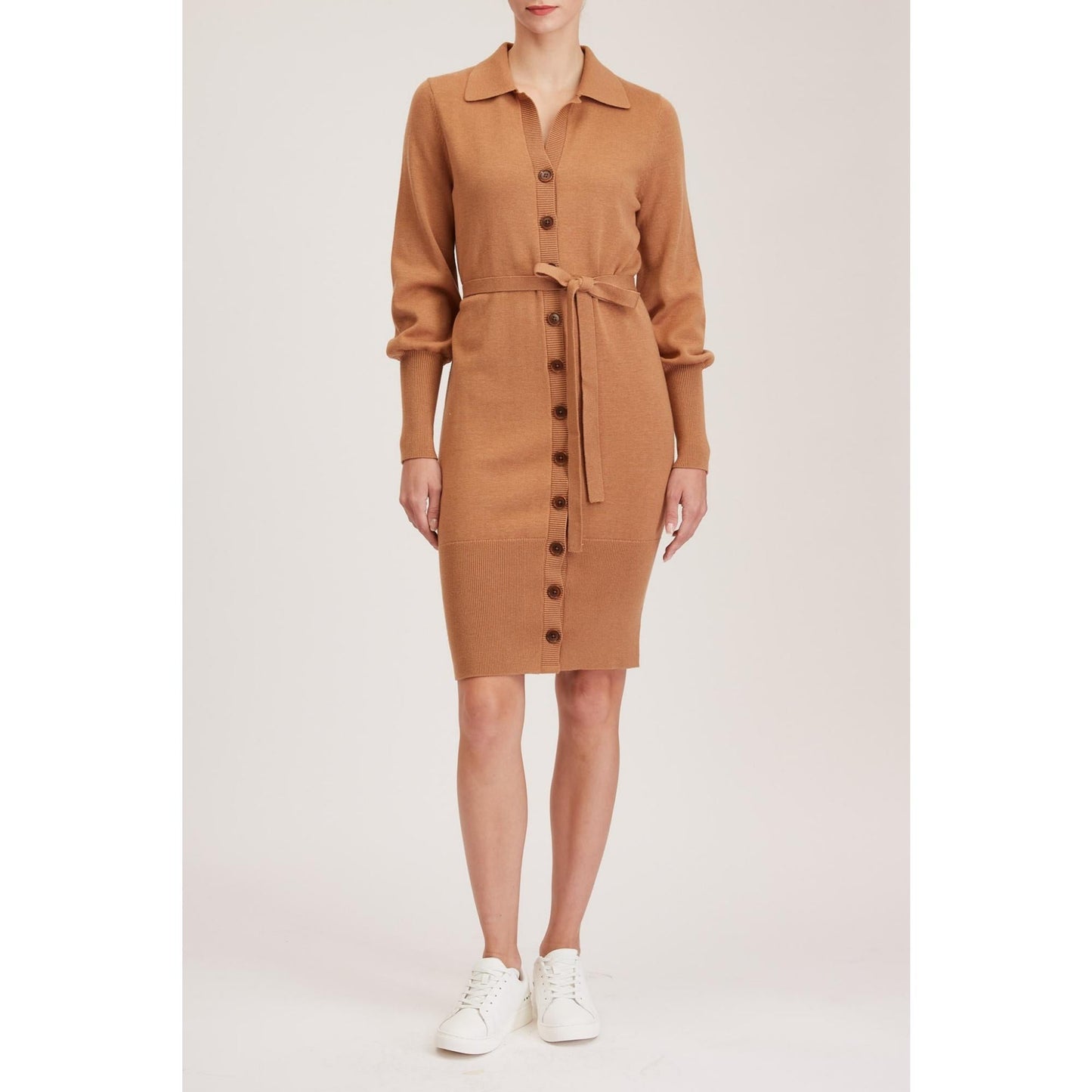 Women Swindon Knit Dress - Plain Knit, Loose Fit Midi Dress in Beige