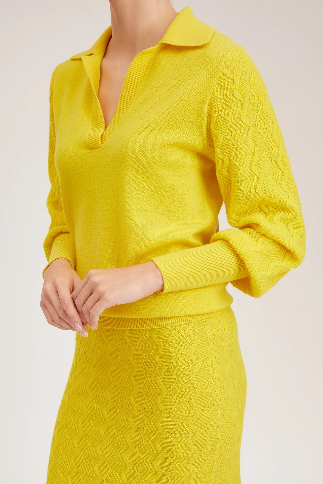 [New Item] Women York Top - Open Polo Neck Loose Fit Knit Sweater in Yellow