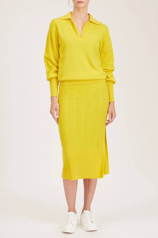[New Item] Women York Top - Open Polo Neck Loose Fit Knit Sweater in Yellow