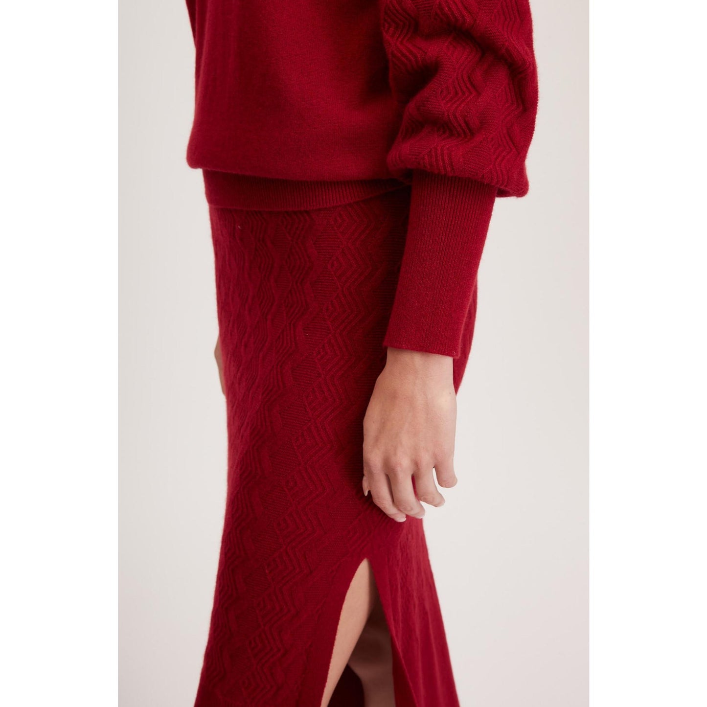 Women York Knit Top - Open Polo Neck Loose Fit Knit Sweater in Red Wine