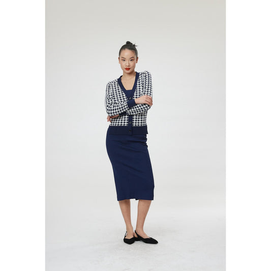 Women Luca Cardigan - Cardigan in Navy & White Dogtooth Jacquard Knit