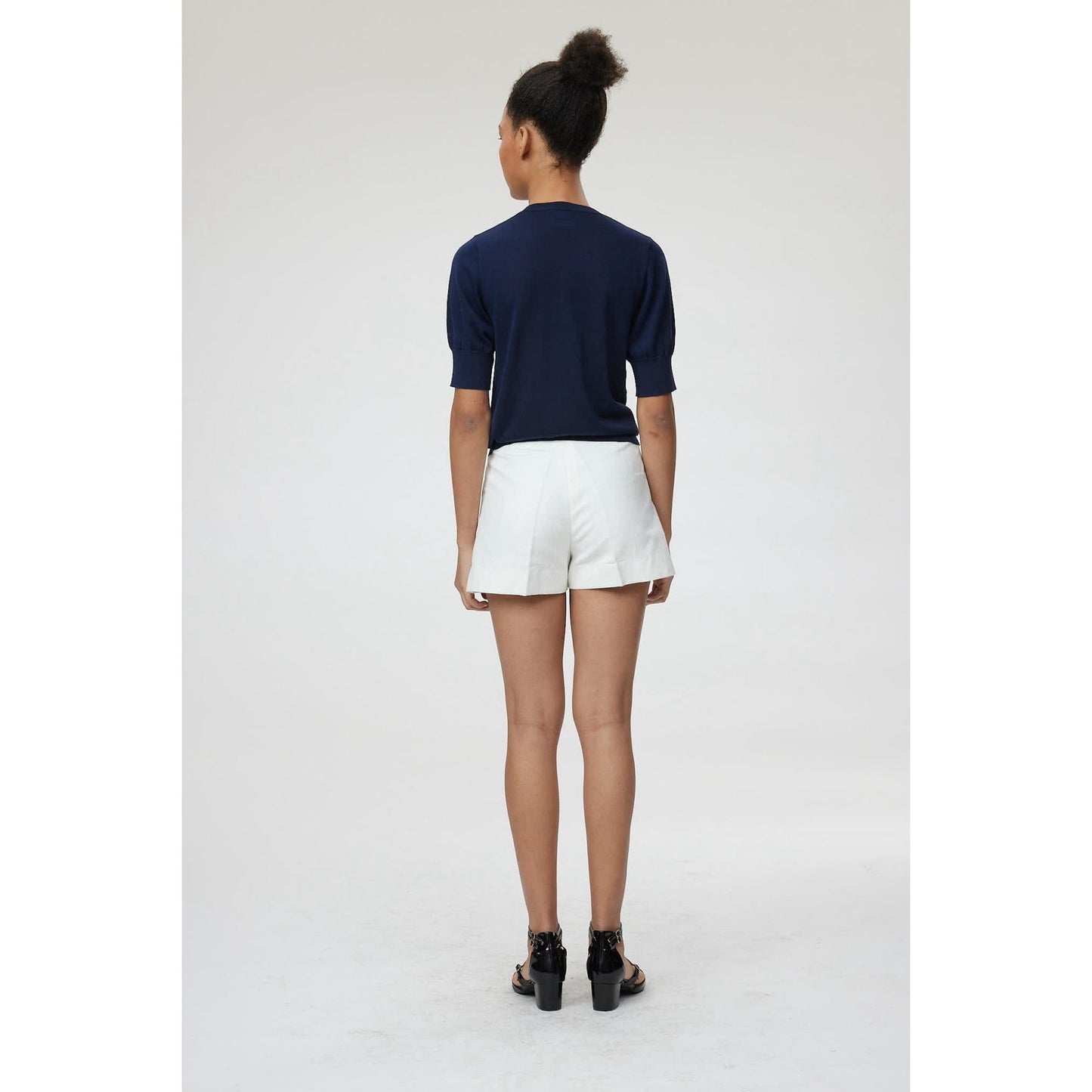 Women Plain Knit, V-Neck T-Shirt in Navy