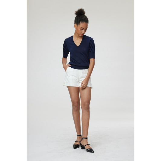Women Plain Knit, V-Neck T-Shirt in Navy