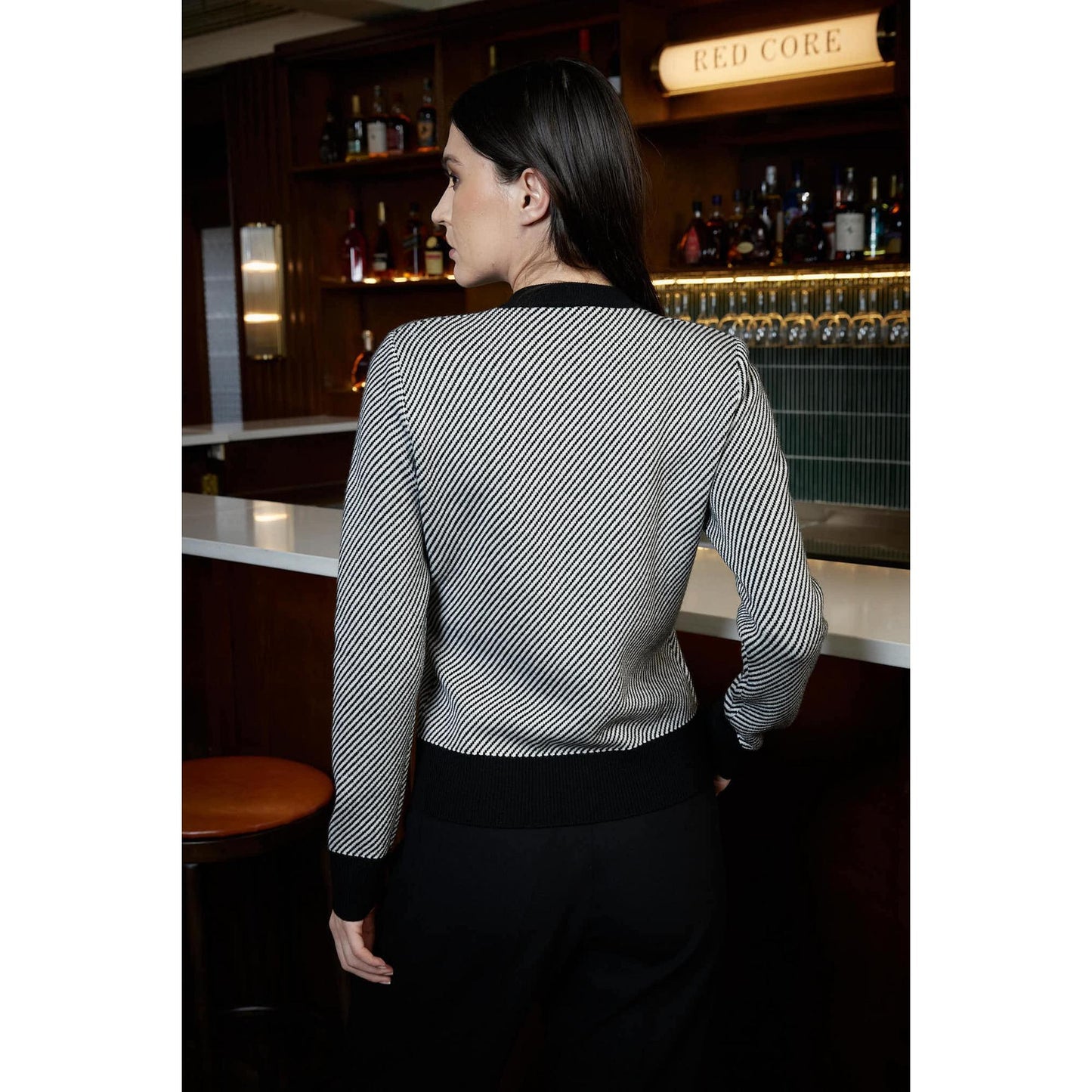Women Lisbon Cardigan - Two Tone Cardigan in Twill - Black/Daisy White
