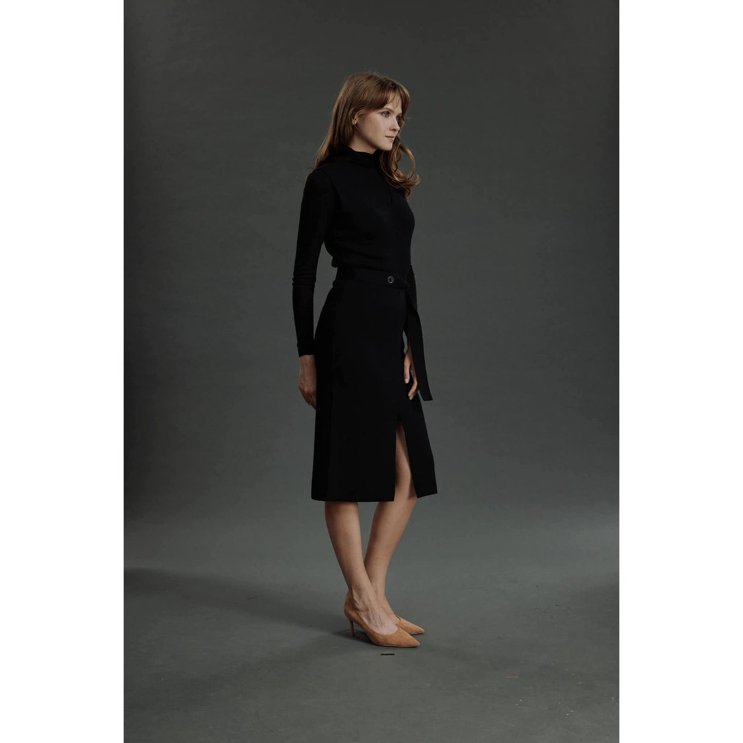 Women Porto Knit Dress - Knit V-Neck Dress in Black