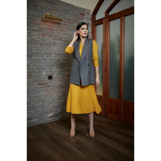 Women Queluz Skirt - Trumpet Midi Skirt in Ochre Yellow
