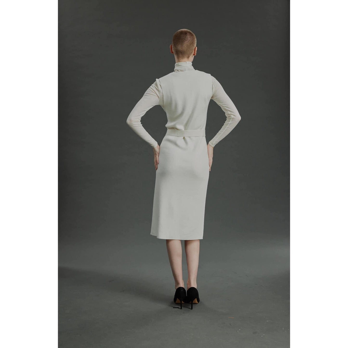 Women Porto Knit Dress - Knit V-Neck Dress in White