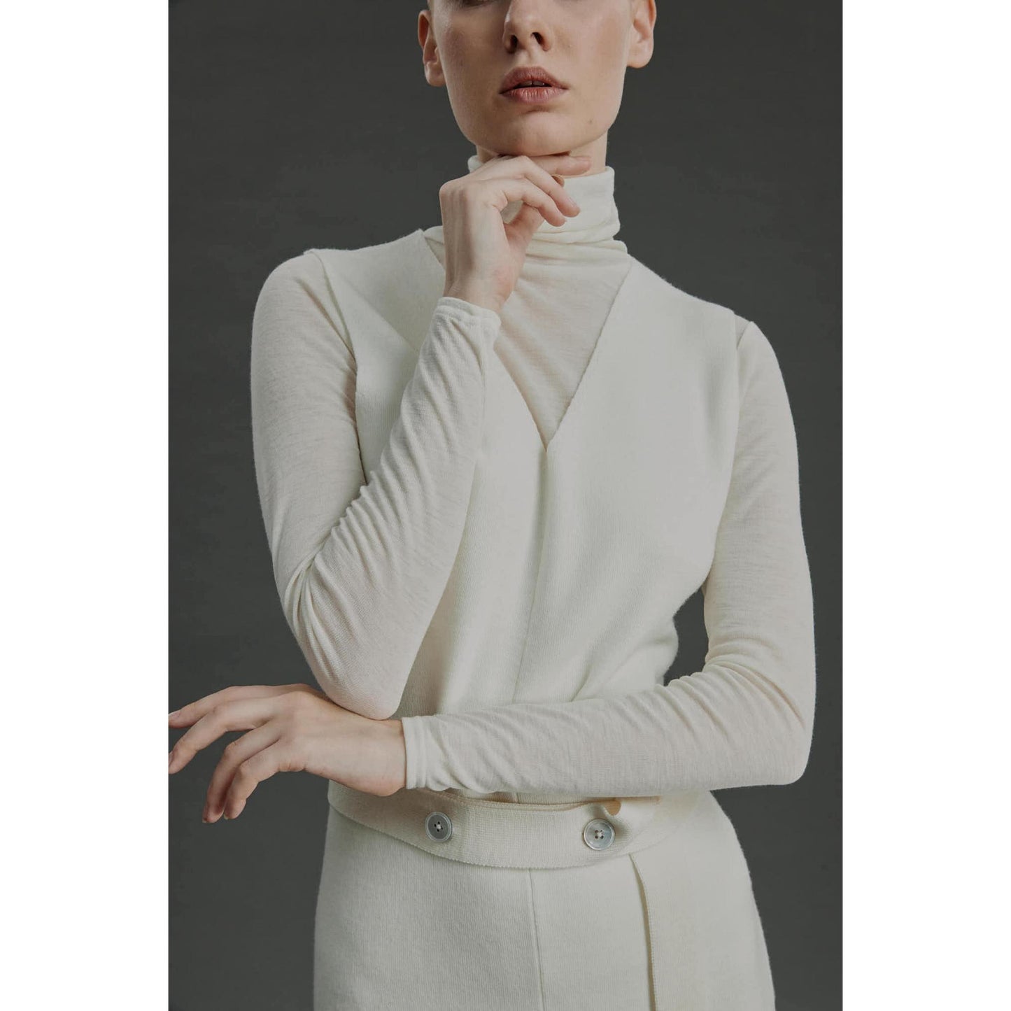 Women Porto Knit Dress - Knit V-Neck Dress in White