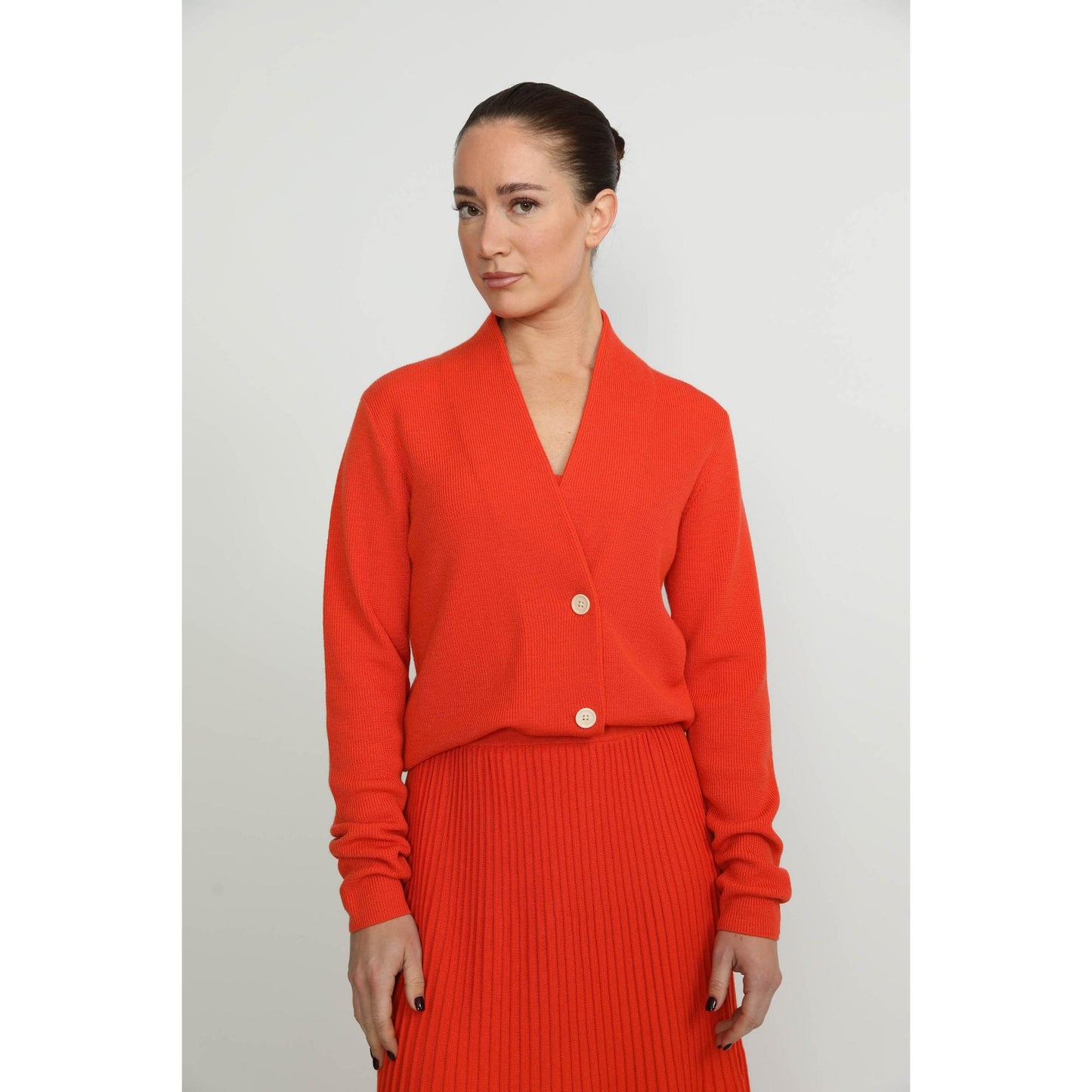 Women Appenzell Cardigan - Appenzell Merino Wool Orange Wrap Cardigan - Orange