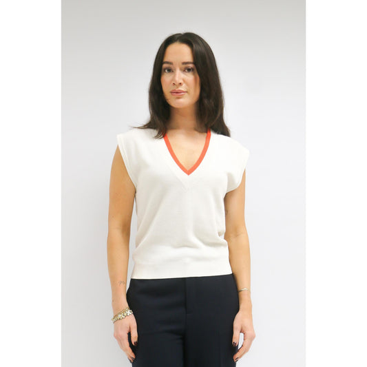 Women Aarau Top - Aarau Oversized Blouse - White/Orange (Taiwan Stock)