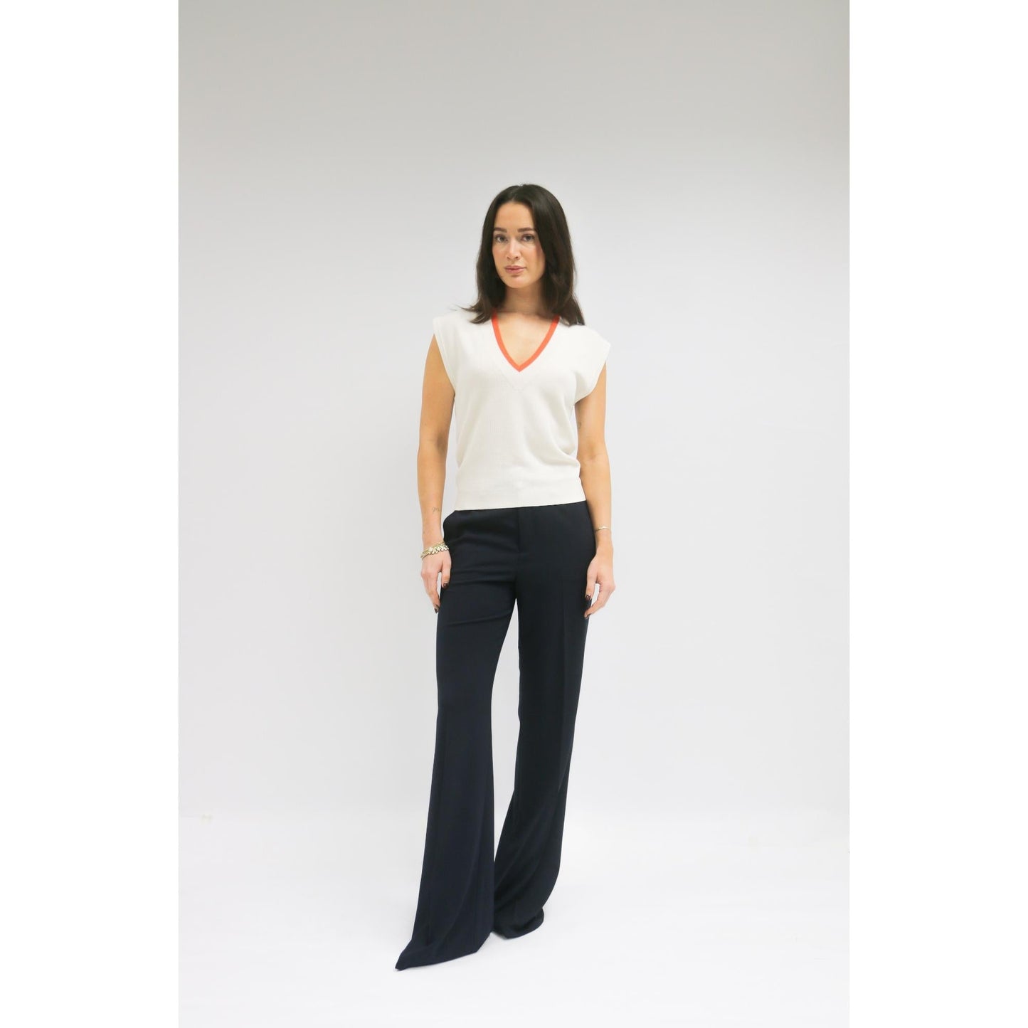Women Aarau Top - Aarau Oversized Blouse - White/Orange (Taiwan Stock)