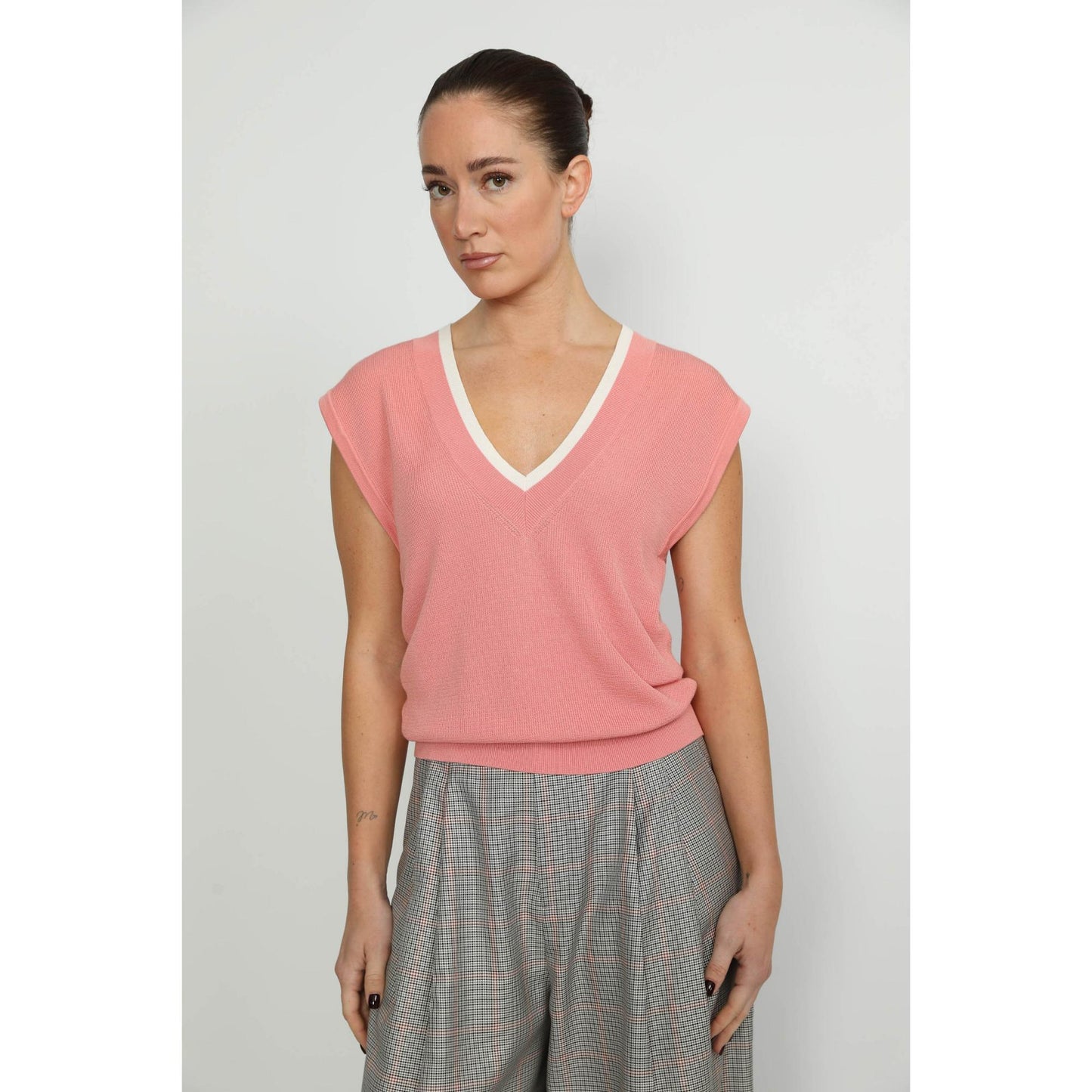 Women Aarau Top - Aarau Oversized Blouse - Pink/White (HK Stock)
