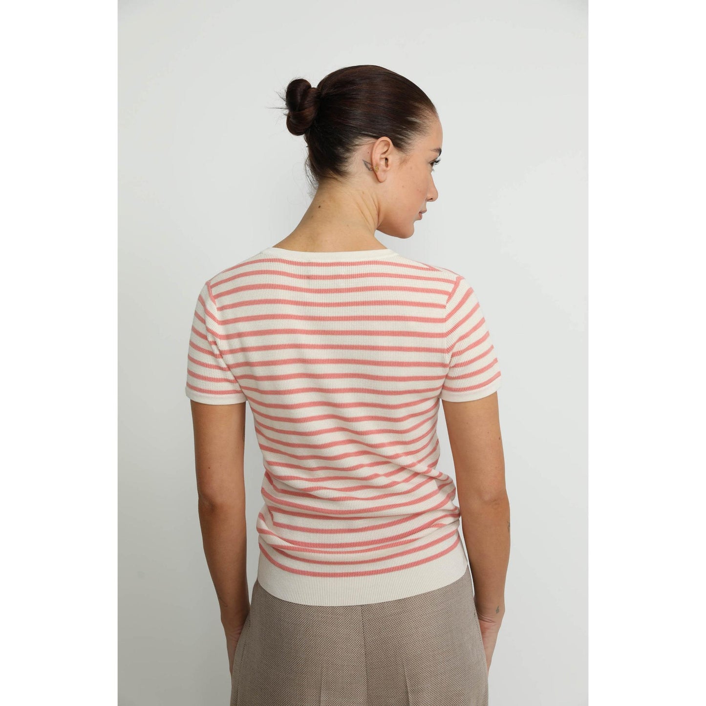 Women Pisa - Pisa V-Neck T-Shirt in Pink/ White Stripe