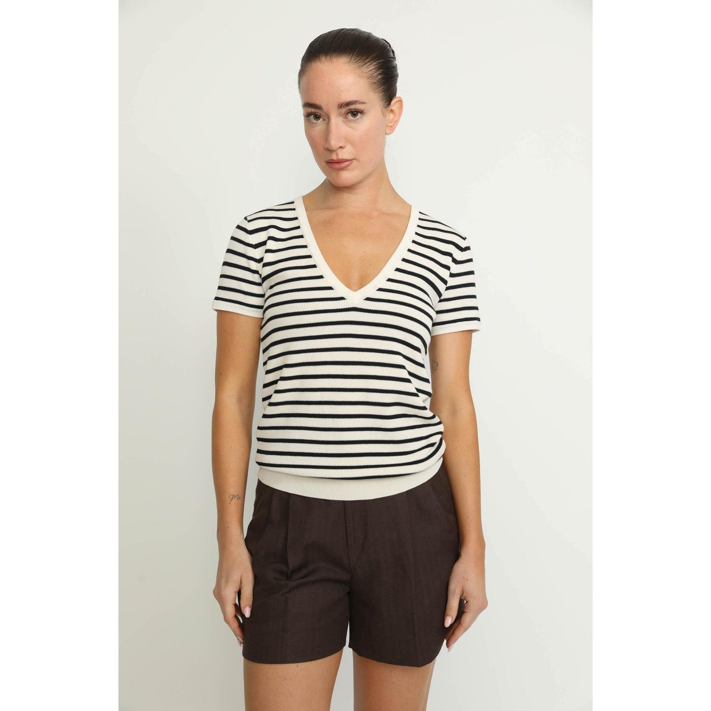 Women Pisa - Pisa V-Neck T-Shirt in Navy/ White Stripe