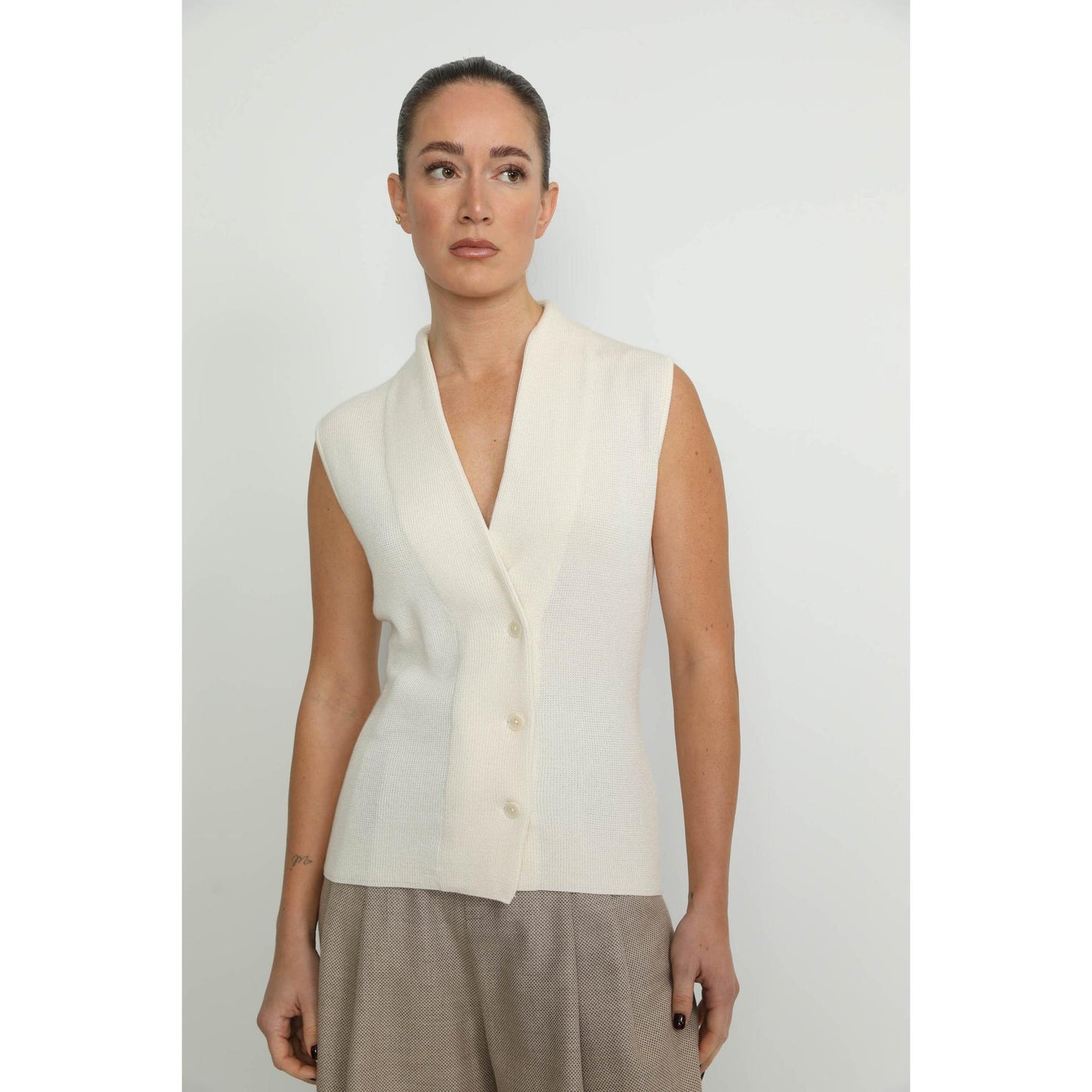 Women Arbon Waistcoat - Arbon White Knit Waistcoat