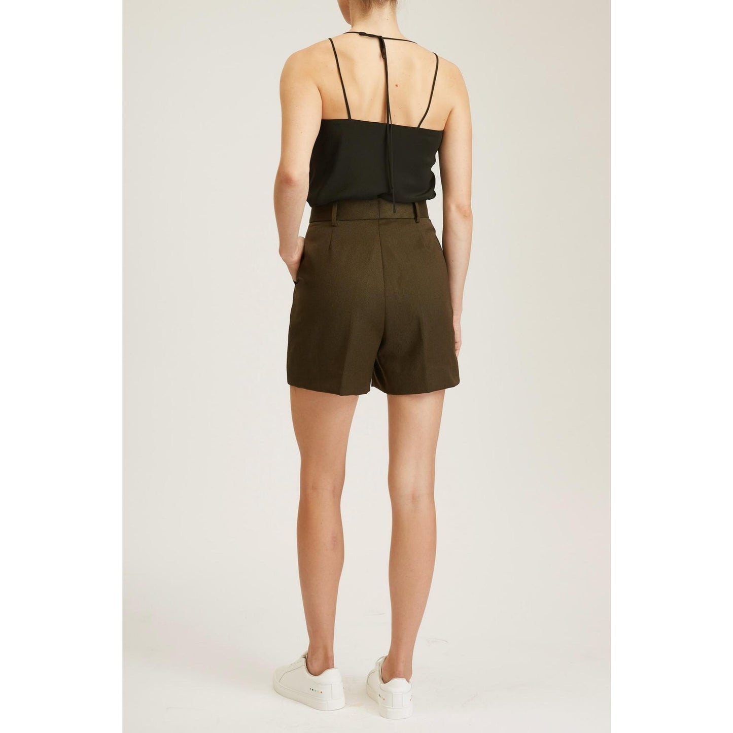 Women Bolton Shorts - Tailored High Waisted Shorts - Khaki