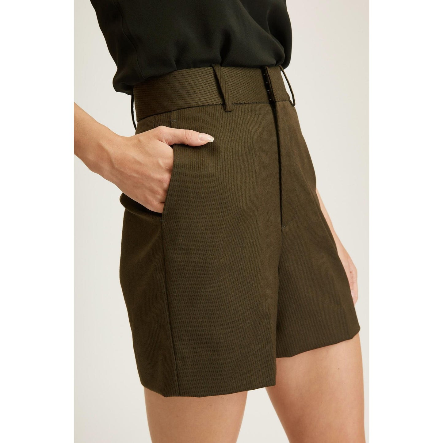 Women Bolton Shorts - Tailored High Waisted Shorts - Khaki