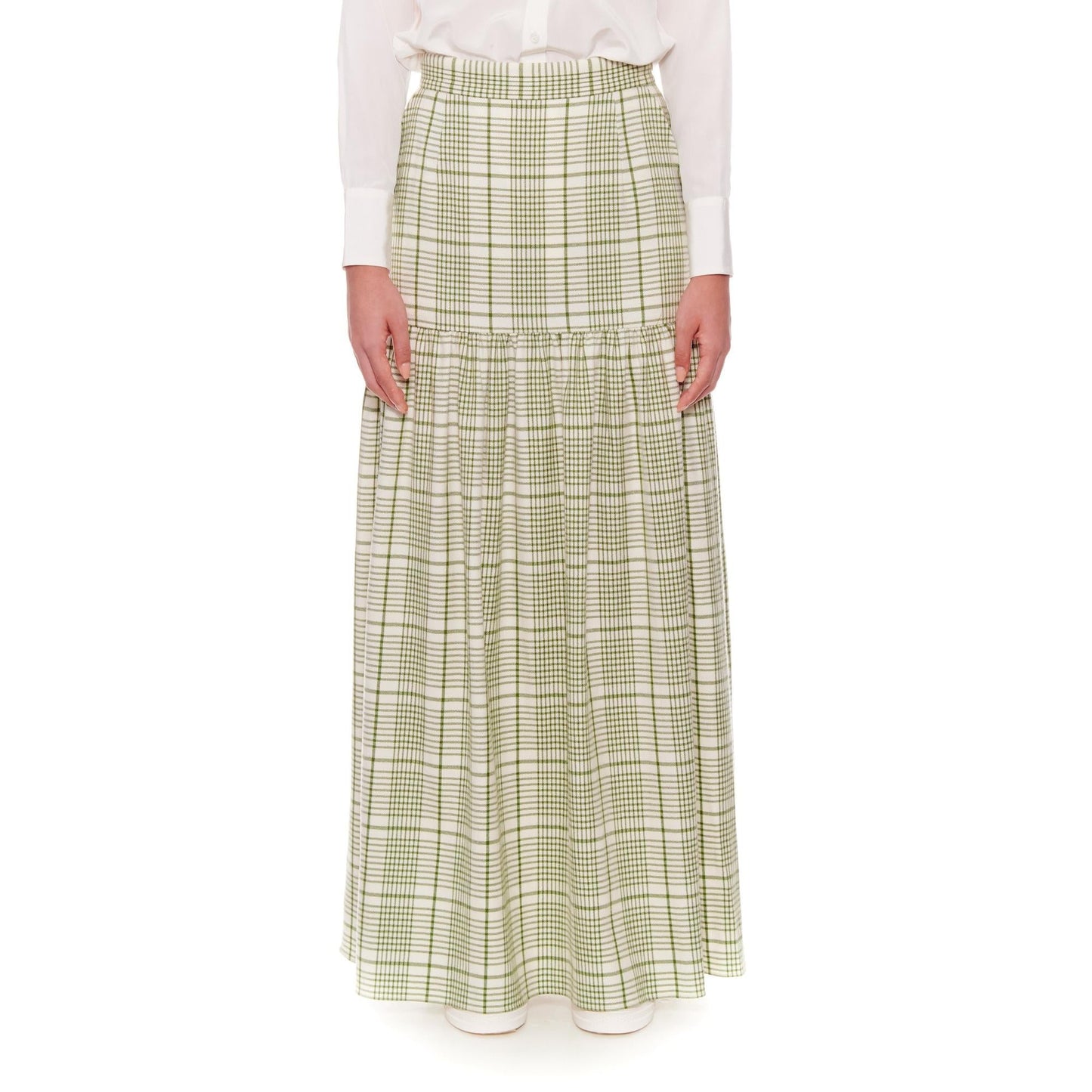 Women Reims Skirt - High-Waisted Maxi Skirt in Green Print