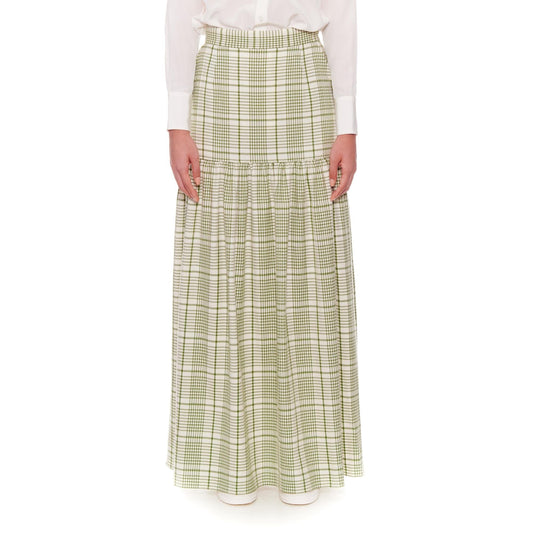 Women Reims Skirt - High-Waisted Maxi Skirt in Green Print
