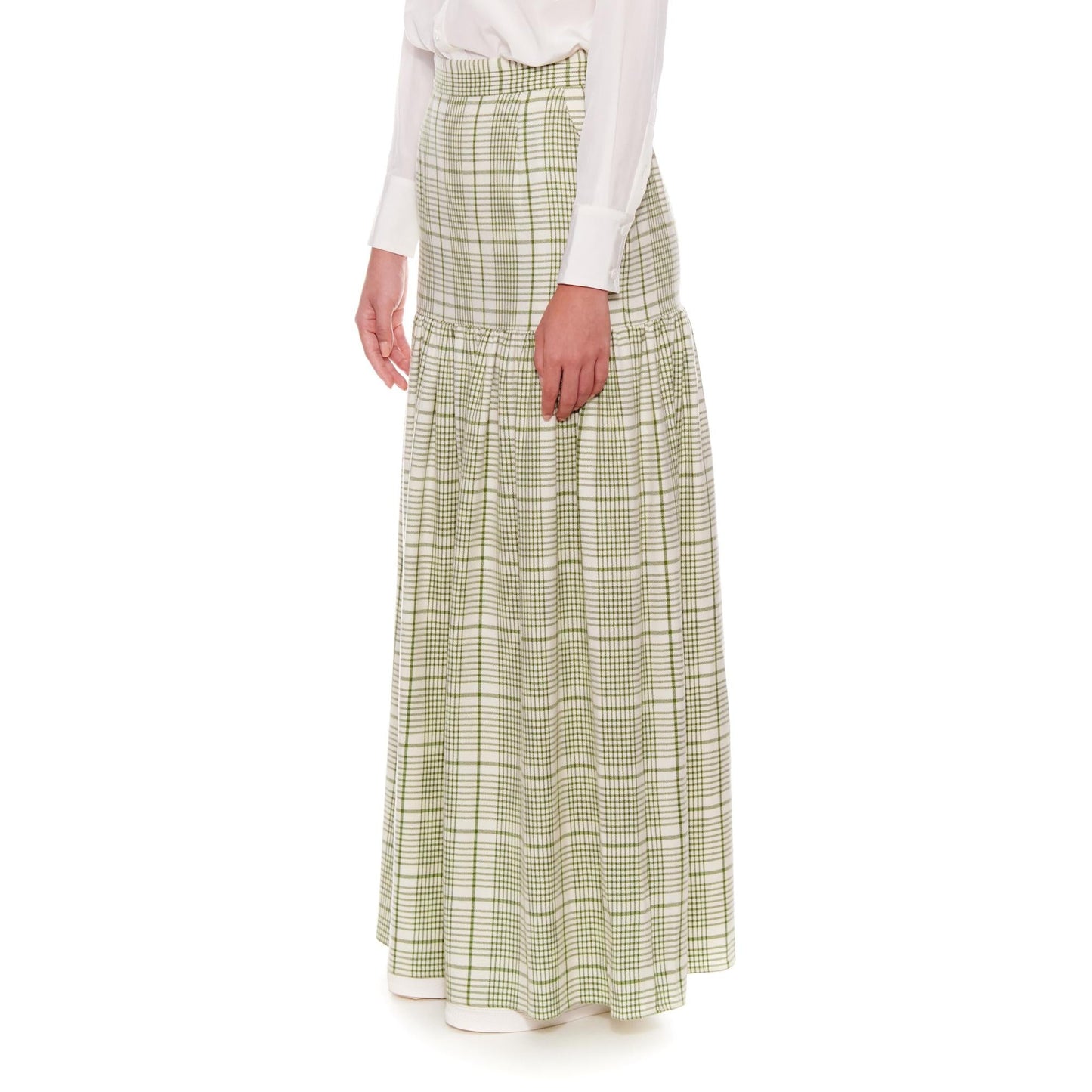 Women Reims Skirt - High-Waisted Maxi Skirt in Green Print