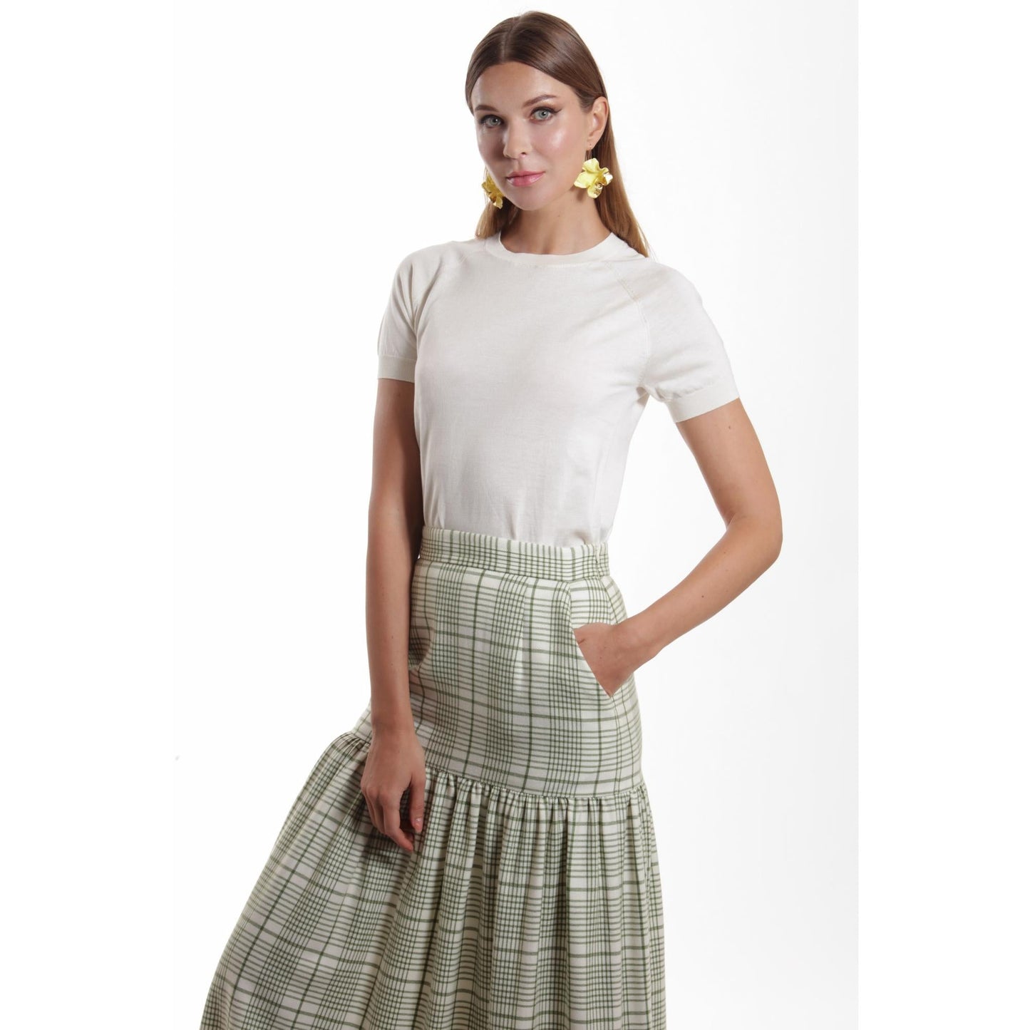 Women Reims Skirt - High-Waisted Maxi Skirt in Green Print