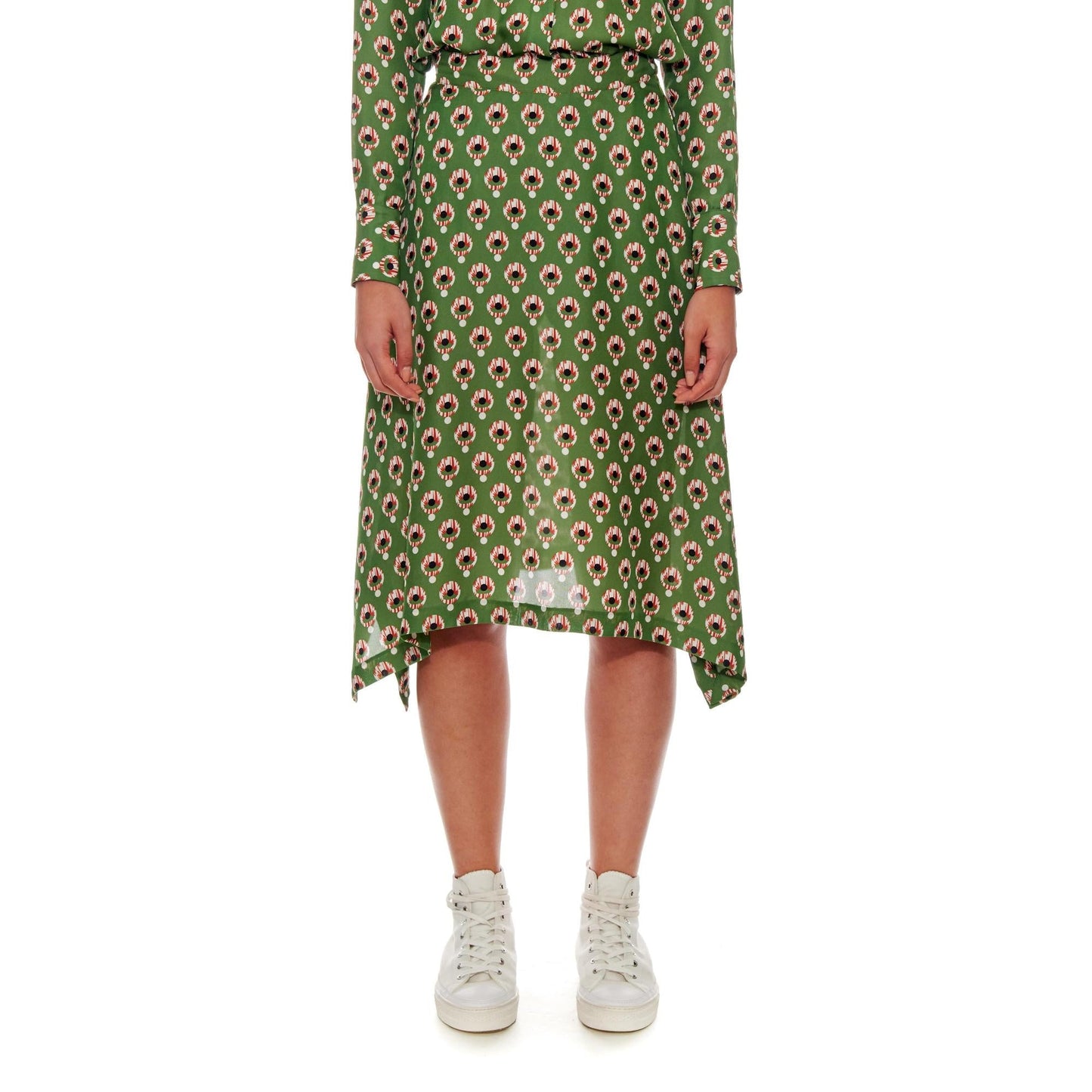 Women Poitiers Skirt - Handkerchief Hemline Skirt With Side Pockets in Green