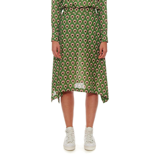 Women Poitiers Skirt - Handkerchief Hemline Skirt With Side Pockets in Green