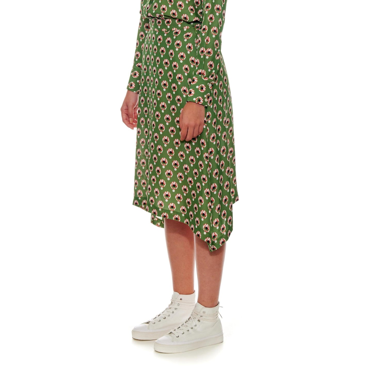 Women Poitiers Skirt - Handkerchief Hemline Skirt With Side Pockets in Green
